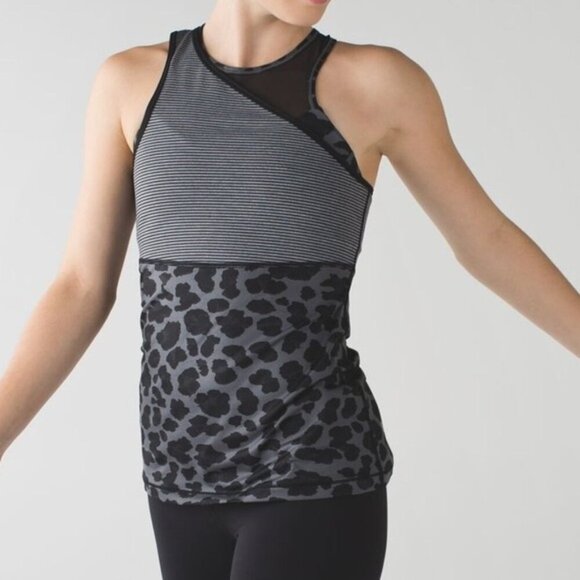 Lululemon Meshed Up Tank Top Mini Pop Stripe Heathered Slate Black  Size 4 - Picture 3 of 13